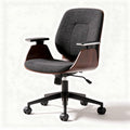 Chaise de bureau ergonomique en tissu gris avec accoudoirs en bois et roulettes