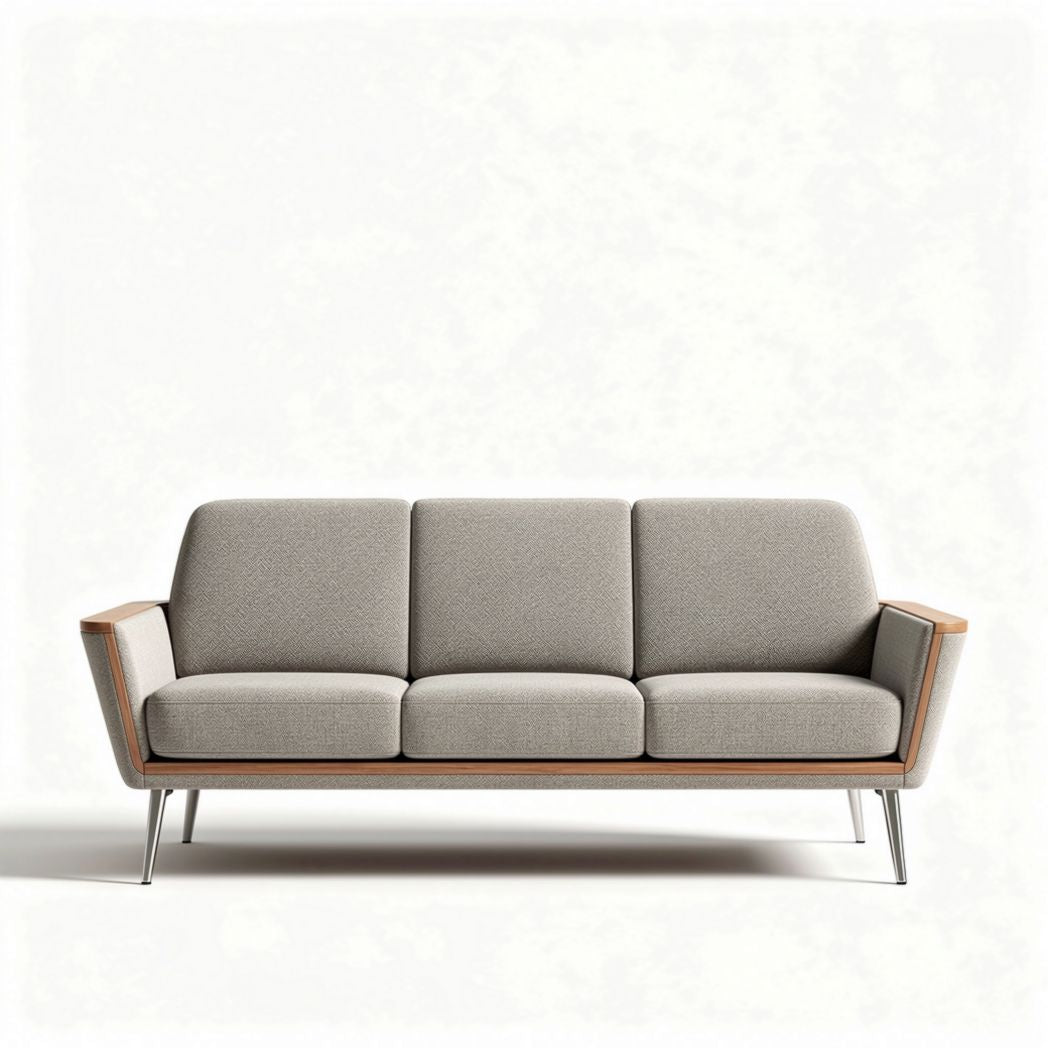 Canapé en tissu beige avec structure en bois et pieds en métal 190 x 90 x 80cm