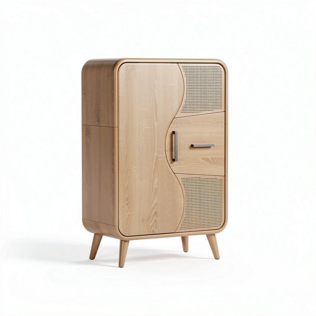Meuble de rangement en bois clair avec portes perforées 80 x 45 x 120cm