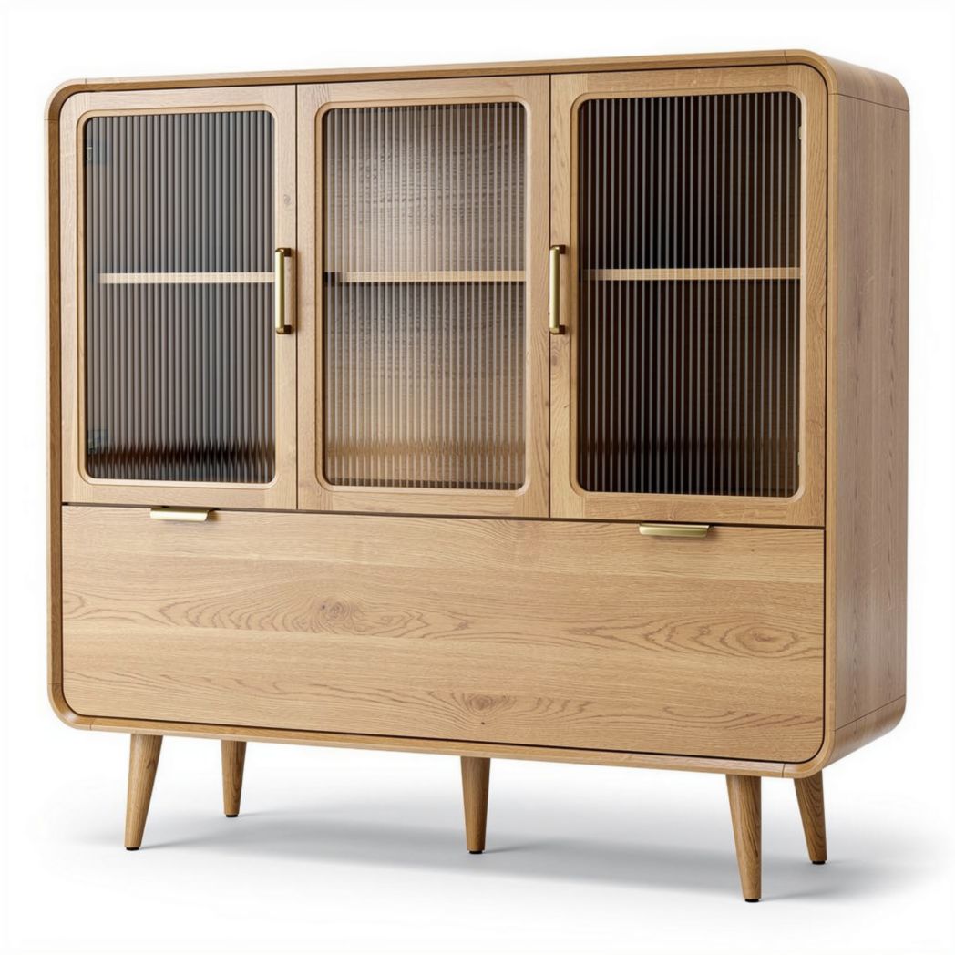 Buffet en bois avec portes en verre strié dimensions 80 x 30 x 90cm