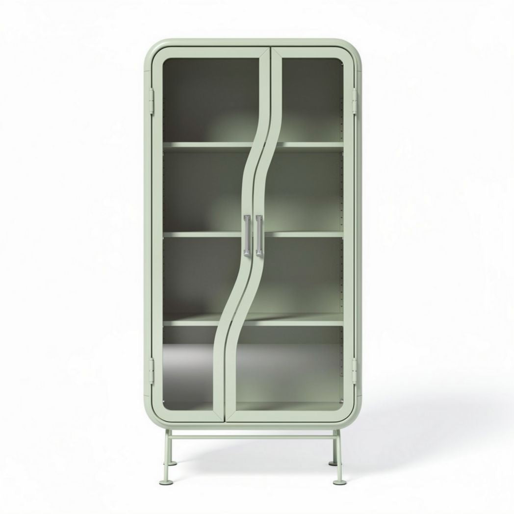 Armoire en métal vert avec porte en verre 60 x 30 x 100cm pour rangement