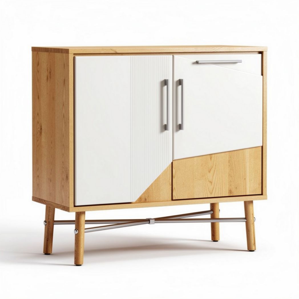 Meuble de rangement en bois de chêne et porte blanche 80 x 40 x 90cm