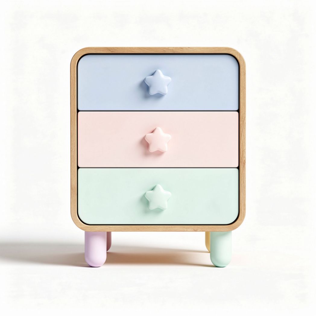 Commode en bois avec trois tiroirs colorés pour chambre d'enfant 45 x 40 x 60cm