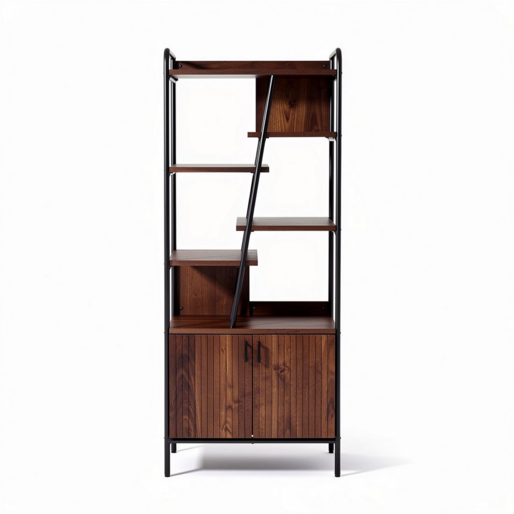 Étagère en bois et métal avec quatre étagères et rangement en bas 180 x 80 x 30cm
