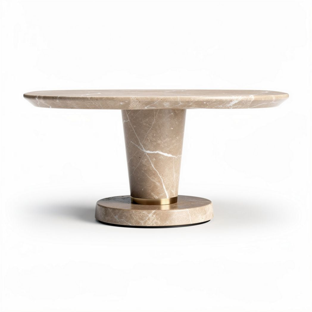 Table ronde en marbre beige avec base en métal doré diamètre 100 cm hauteur 75 cm